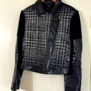 BCBG women’s Faux Leather and Wool ZIPPER  Moto jacket TRENDY size M VGC